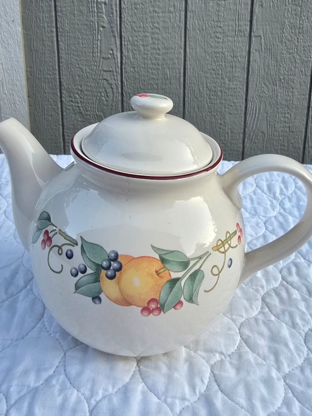 Corelle Coordinates Abundance Stoneware Teapot Coffee Pot Fruit EUC.